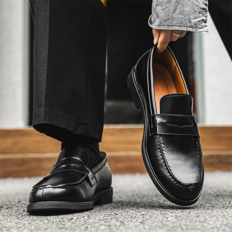 Men's Black Derby Lazy Business Formal Wear Leather Shoes