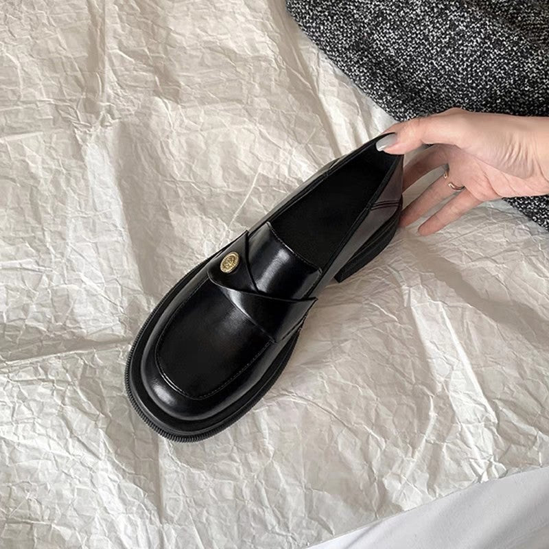 Women's Version Small Gold Coin Platform Step-on British Loafers