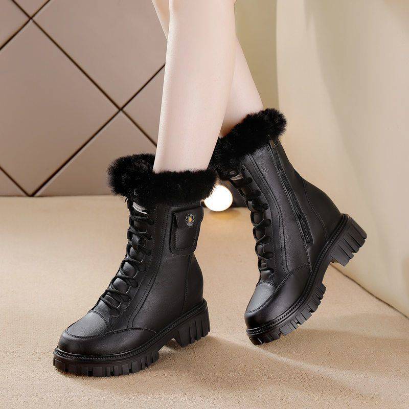 Women's Slip Outdoor Winter Hidden Platform Fleece-lined Snow Boots