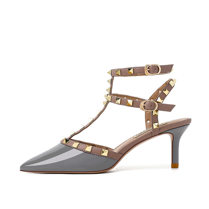 Women's Pointed High Toe Cap Stiletto Rivet Women's Shoes