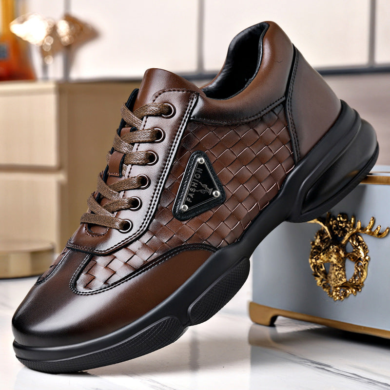 Men's Spring Woven Fashion White Breathable Lace Leather Shoes