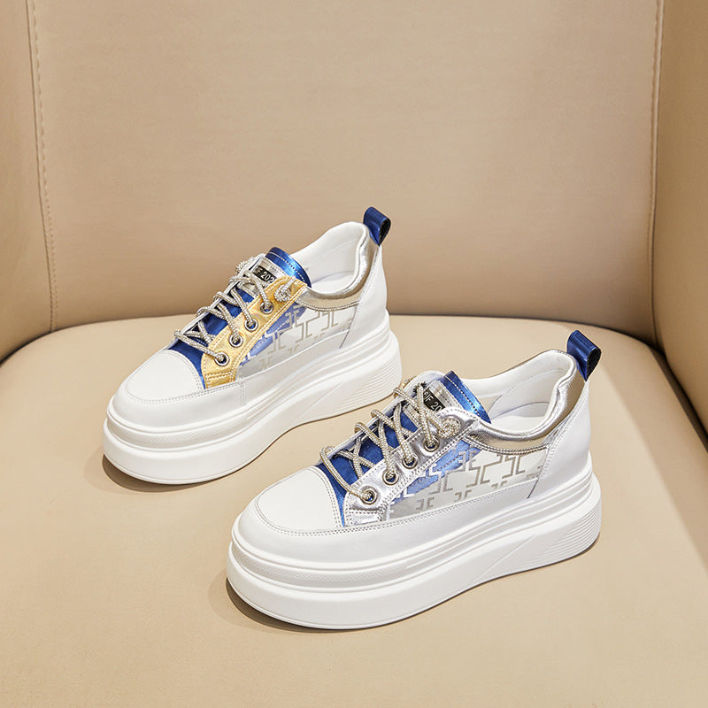 Women's White Spring Breathable Dad Platform Height Casual Shoes