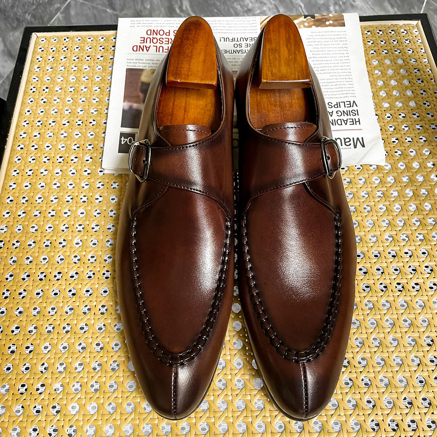 Men's British Cowhide Pointed Business Formal Wear Leather Shoes