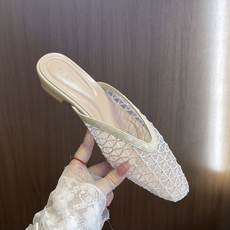 Women's Woven Wire Mesh Face Closed Toe Gentle Temperament Heels