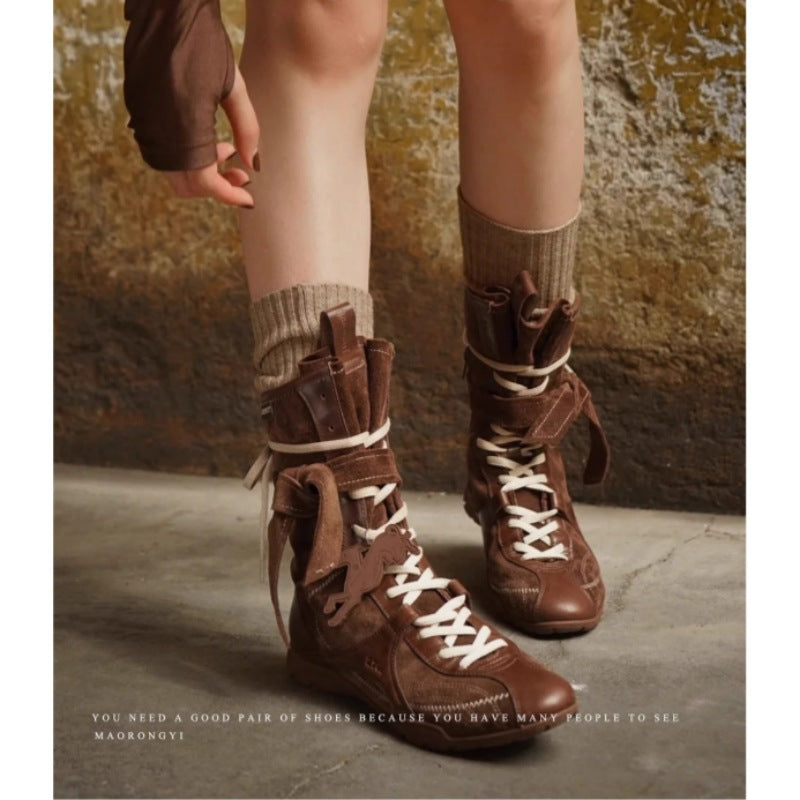 Boxing Matte Booties Flat Height Increasing Boots