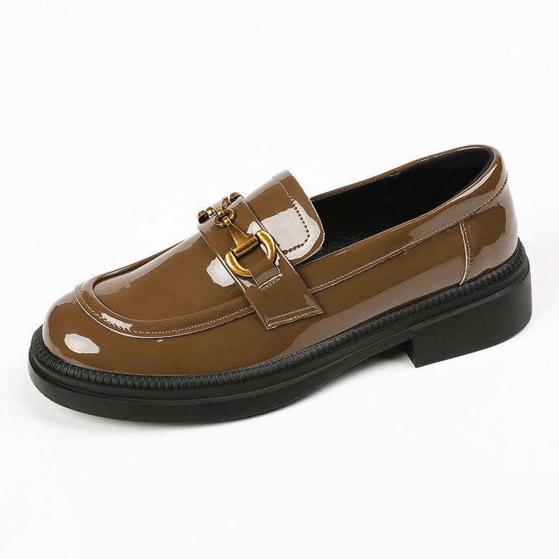 Women's Mom British Retro Golden Horse Buckle Loafers