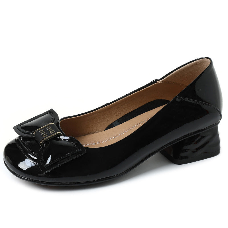Women's Toe Shallow Mouth Mid Patent Cowhide Comfortable Women's Shoes
