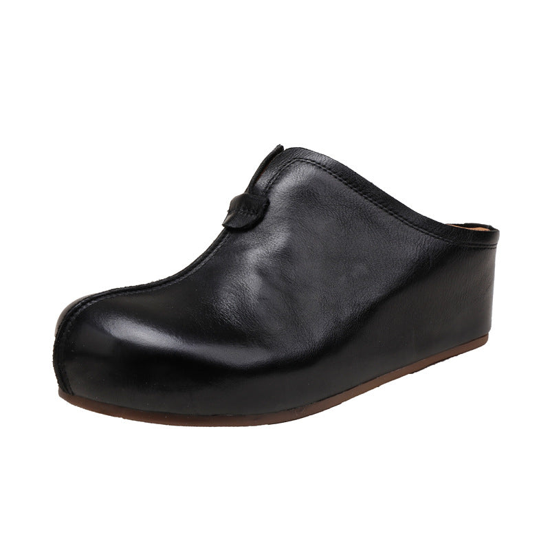 Washed First Layer Cowhide Platform Genuine Slippers
