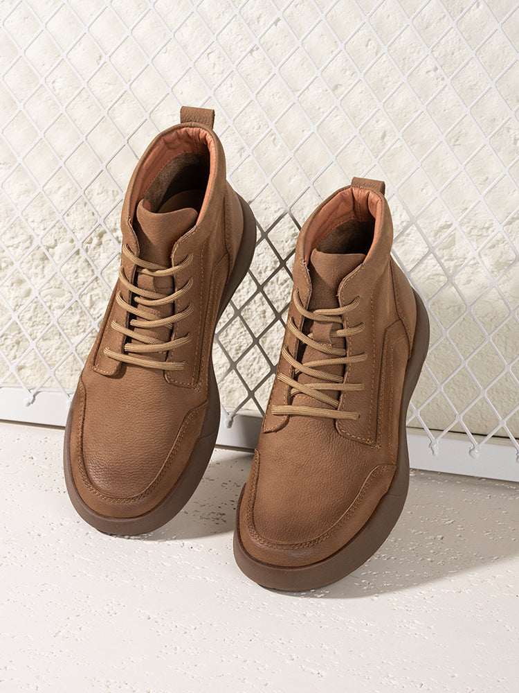 Men's With Fleece Lining Warm Martin First Layer Cowhide Boots