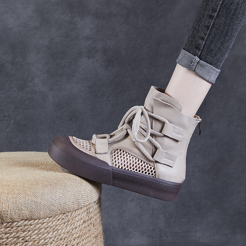 Women's Summer Genuine Retro Easy Matching Mesh Hollow Out Boots
