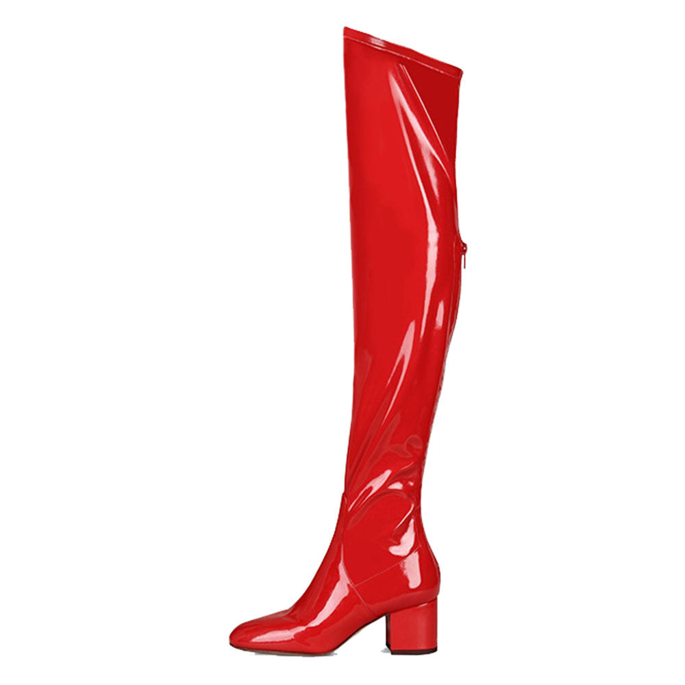 Women's The Knee Red Patent Plus Square Boots