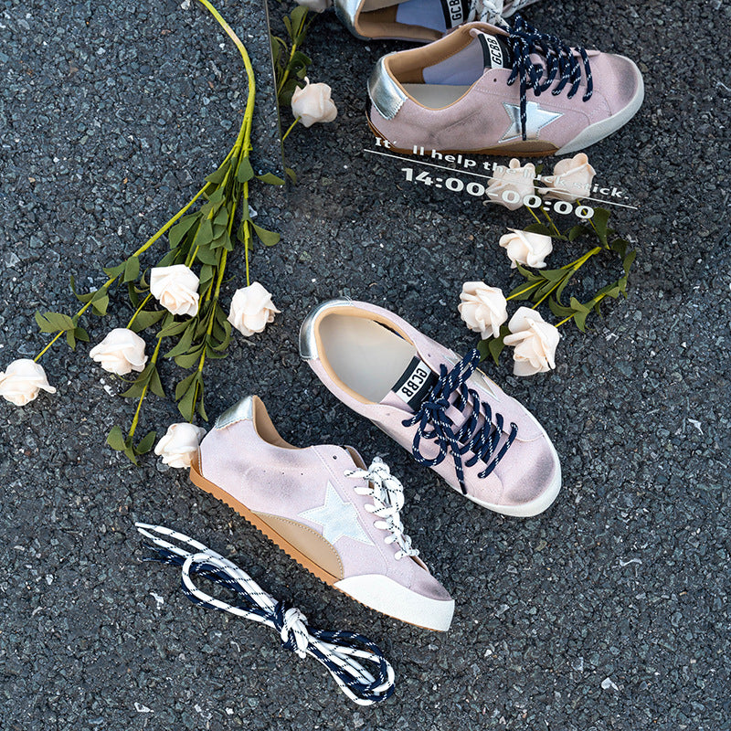 Women's Height Increasing Insole Younger White Distressed Style Sneakers