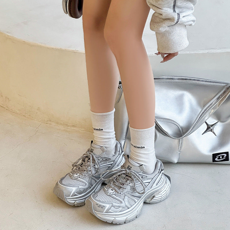Women's Dad Genuine Trendy Spring Thick Bottom Mesh Show Sneakers