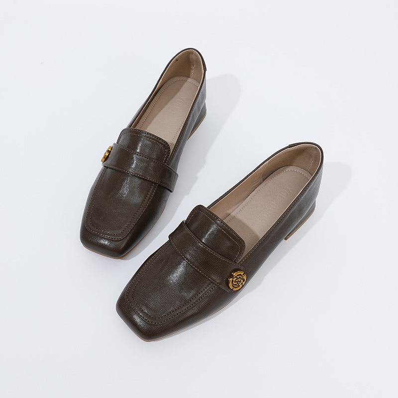 Retro Easy Matching Square Toe Chunky Mom Mid Slip-on Loafers
