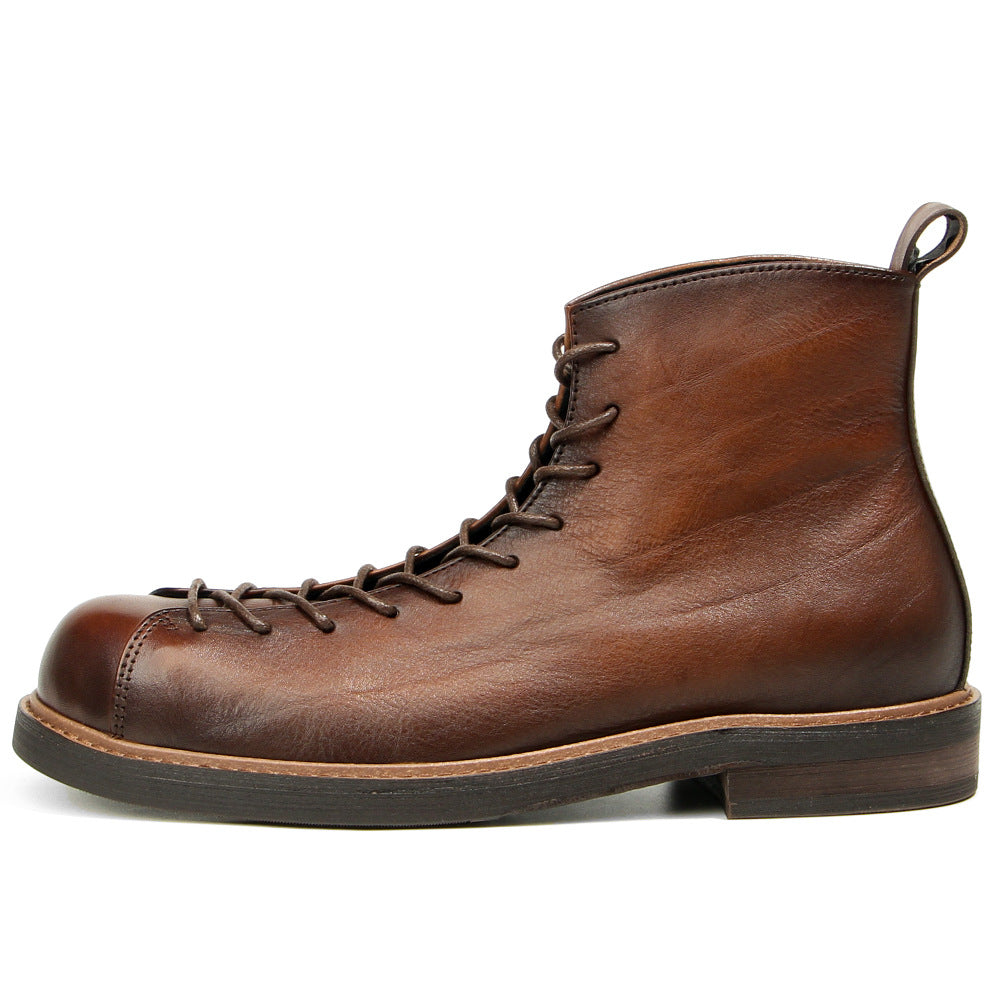 Men's Short Face Martin Working Hand-rub Color Boots
