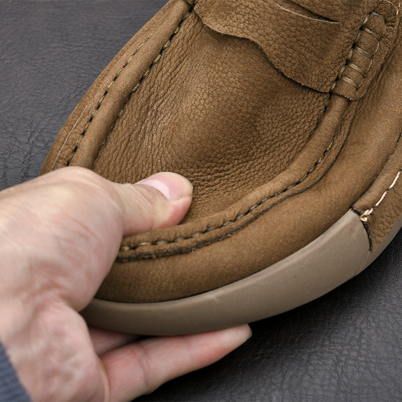 Men's Breathable Comfortable Lazy First Layer Cowhide Leather Shoes