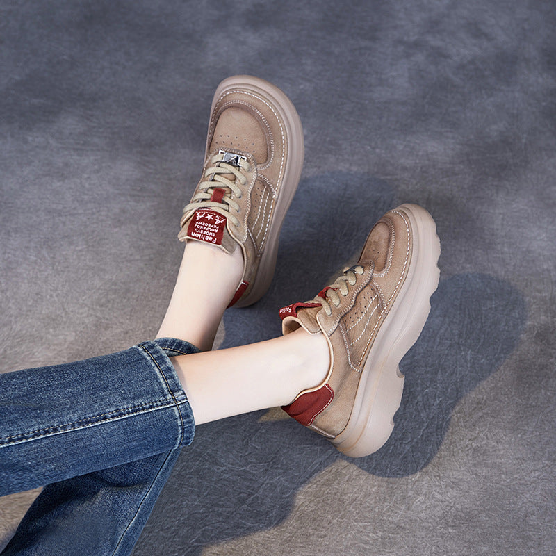 Women's Beautiful Color First Layer Cowhide Spring Thick Bottom Sports Sneakers