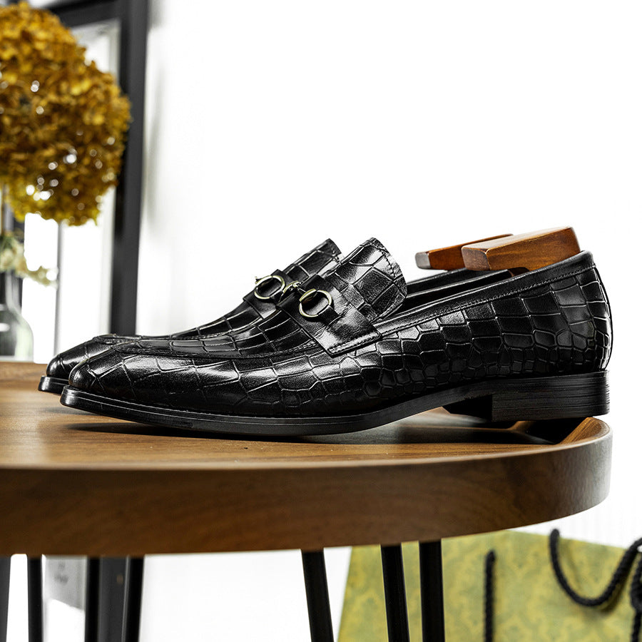 Men's Business Formal Wear Korean Pointed Cowhide Leather Shoes