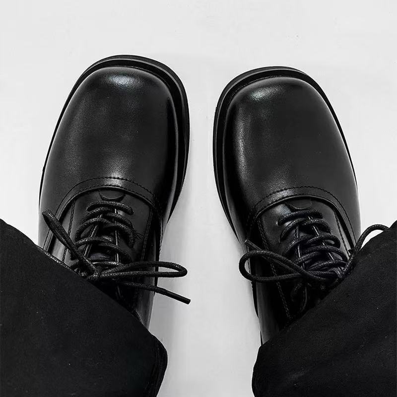 Men's Square Toe Couple Niche Retro Business Formal Wear Commuter Leather Shoes