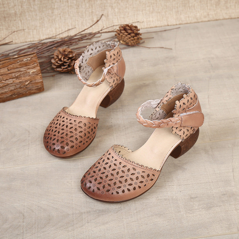 Women's Fashion Genuine Mori Chunky Pump Punching Heels