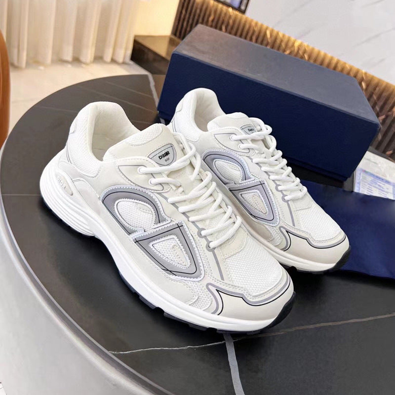 Men's Cut Round Head Fashion First Layer Cowhide Lace Sneakers