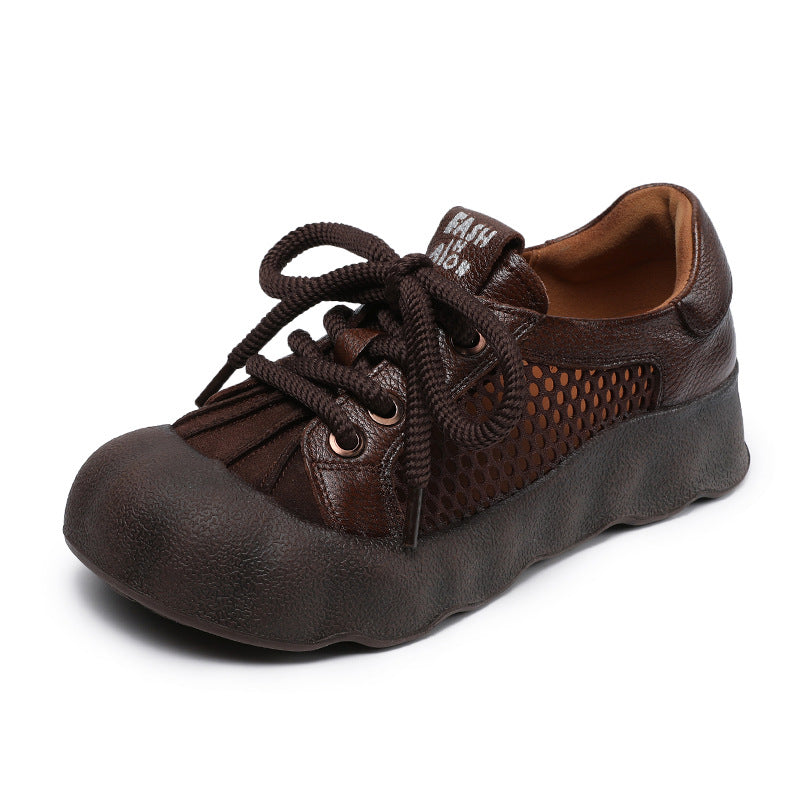 Women's Retro Mesh Surface First Layer Cowhide Casual Shoes