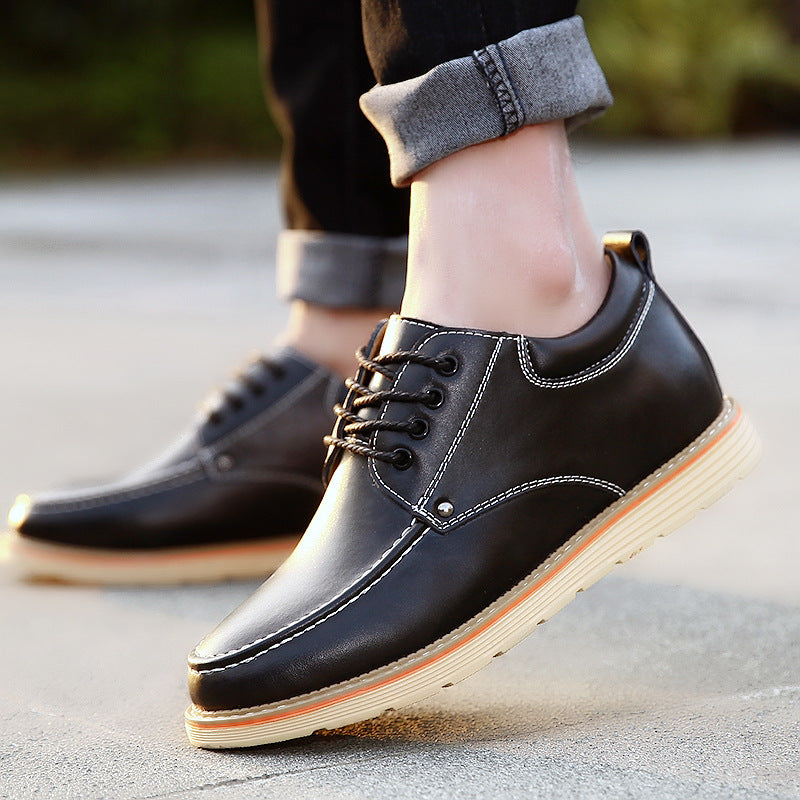 Men's Spring Height Increasing Insole Retro Style Leather Shoes
