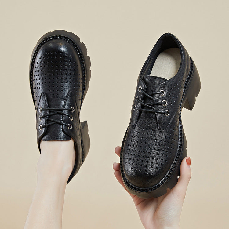 Women's Layer Cowhide British Style Thick Bottom Casual Shoes
