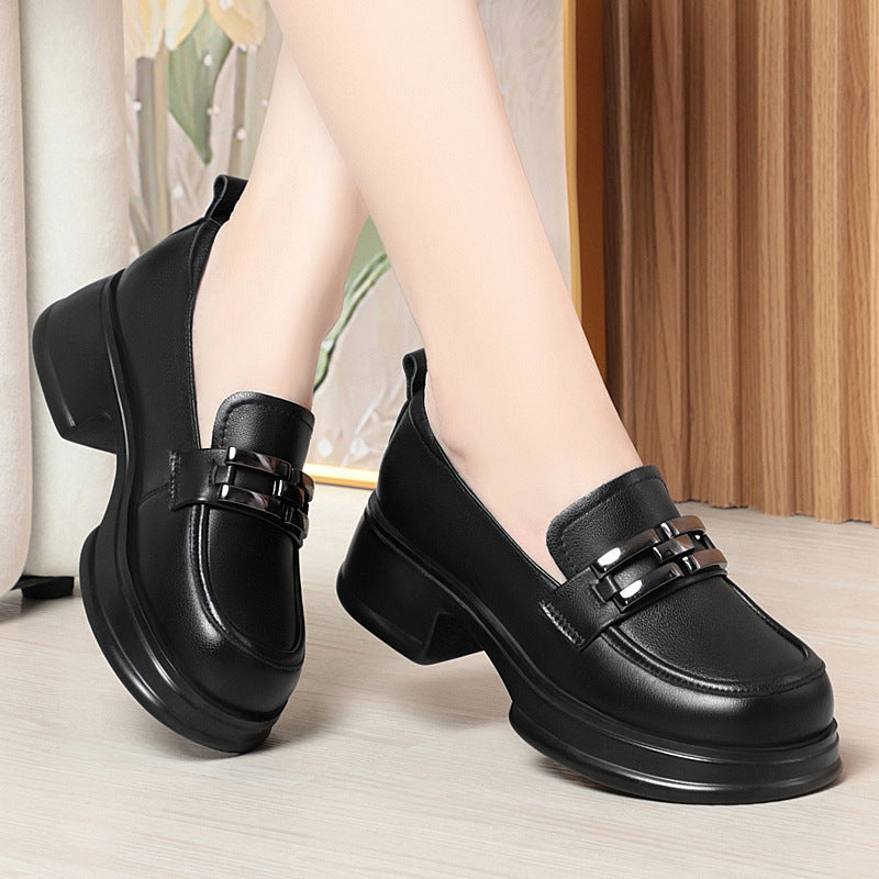Women's Genuine Platform Round Toe Flat Bottom Soft Slip-on Pumps Loafers