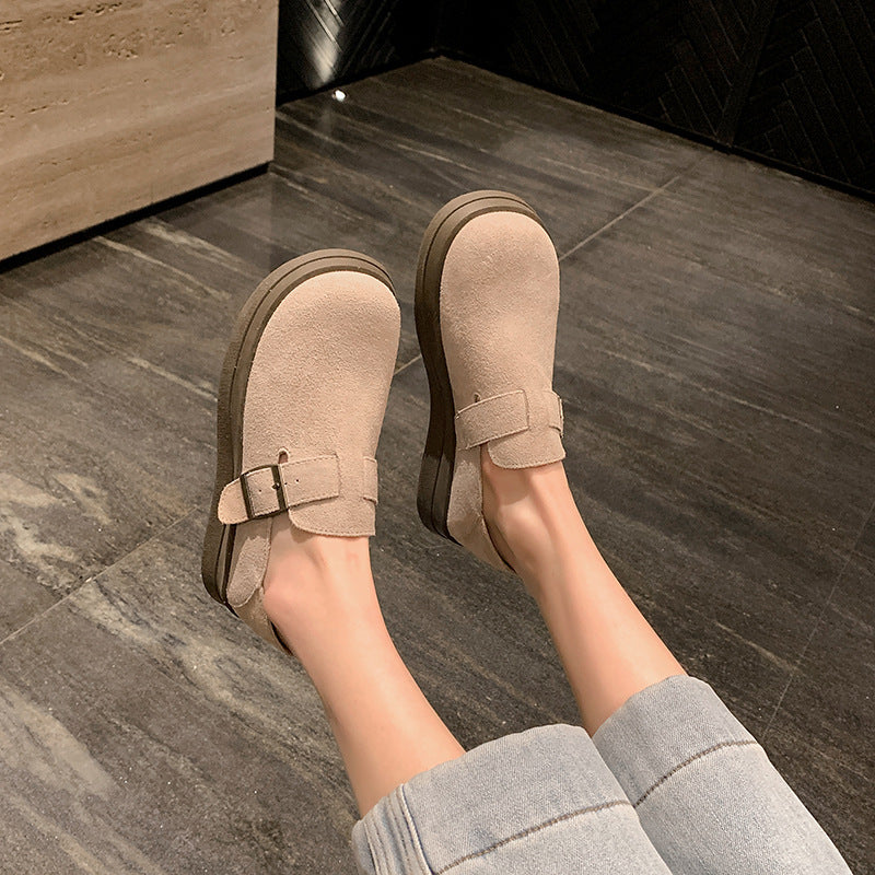 Height Increasing Spring Flat Platform Fishing Slip-on Leather Shoes