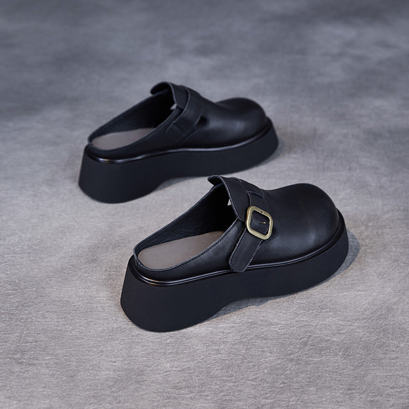Women's Original Color First Layer Cowhide British Style Slippers