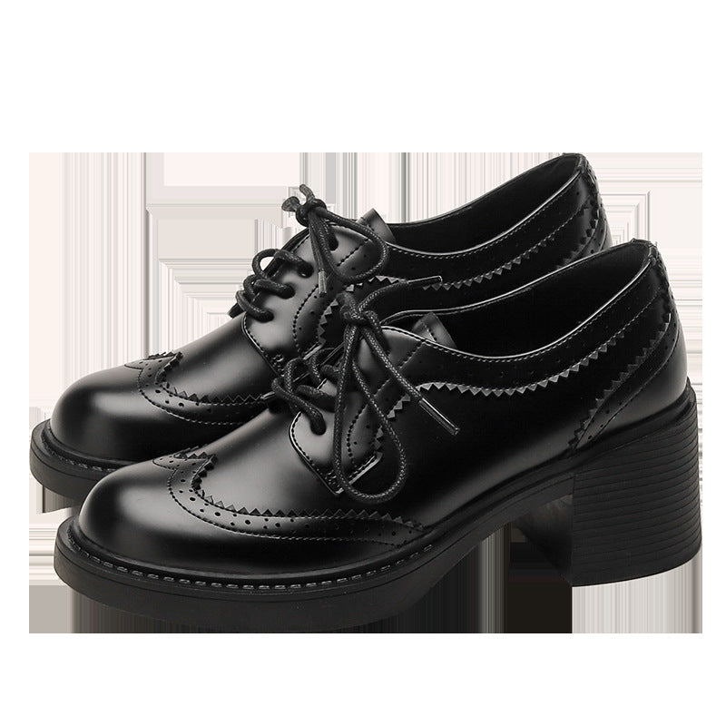 Women's Autumn Platform Thick Bottom Carved Round Leather Shoes