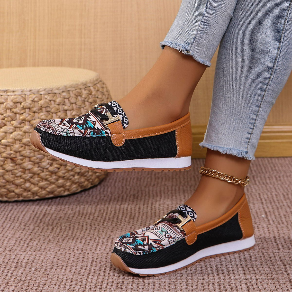 Women's Autumn Thick Bottom Color Matching Slip-on Casual Shoes