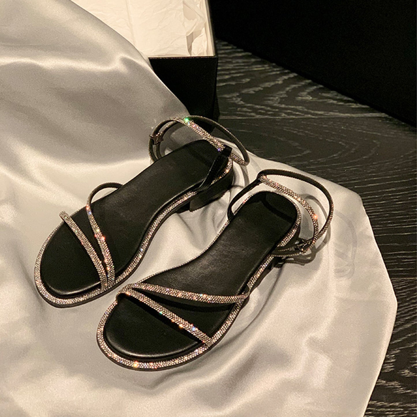 Women's Summer Exquisite Shining Diamond Open Toe Temperament Heels
