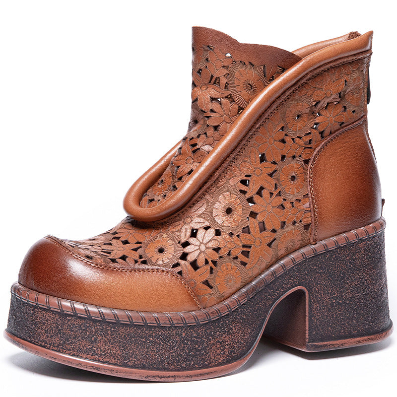 Women's High Artistic Carved Hollow Hole Genuine Heels