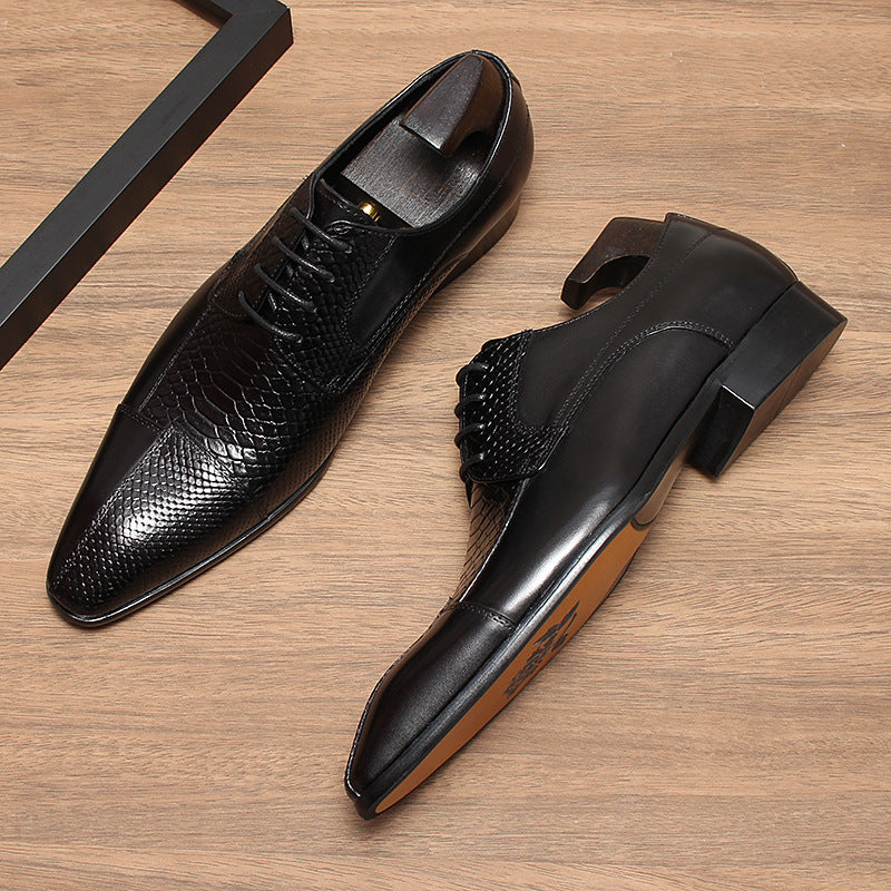 Men's England Style Business Formal Fashion Pointed Embossed Leather Shoes