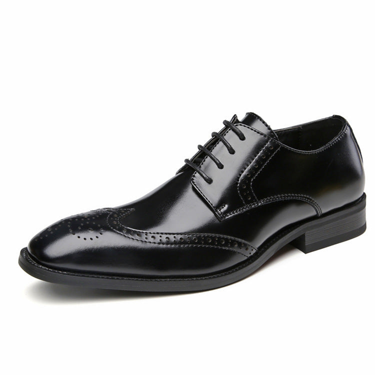 Men's Carving Brogue British Genuine Formal Wear Derby Pointed Men's Business Leather Shoes
