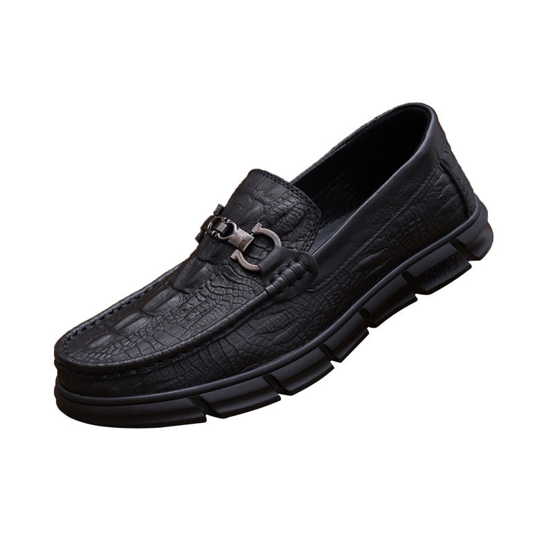 Men's Comfortable Printed Soft Slip-on Crocodile Pattern Men's Casual Leather Shoes