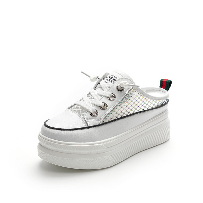 Women's Toe Cap Half Summer Wear Mesh Breathable Platform Slippers