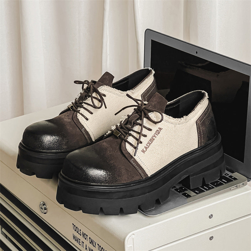 Men's Increasing Patent British Style Black White Leather Shoes