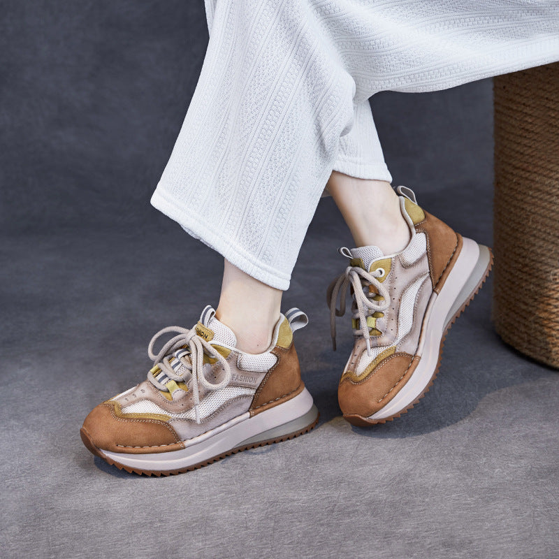 Women's Ethnic Sports Cowhide Retro Daddy Sneakers