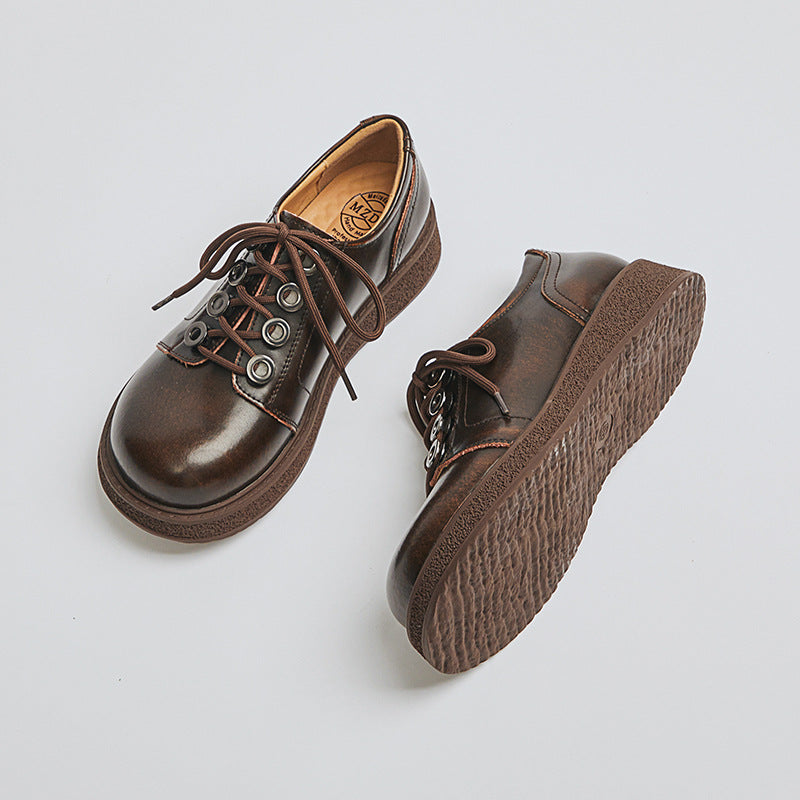Women's Power Flat Round Toe British Style Leather Shoes