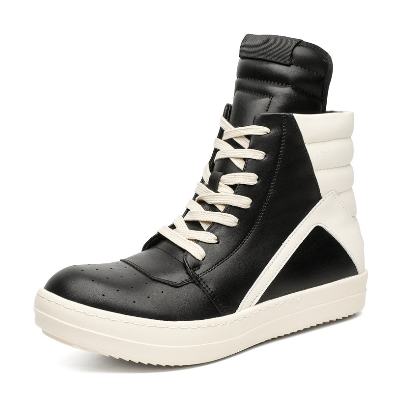 Men's Triangle Black White Personalized Thick Bottom Hight Casual Shoes