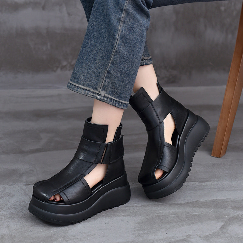 Women's Cowhide Height Increasing British Style Roman Sandals