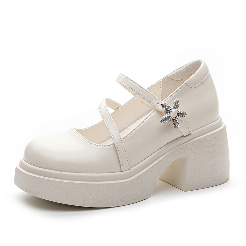 Women's Increasing Insole Mary Jane Short British Style Small Thick-soled Heightened Loafers