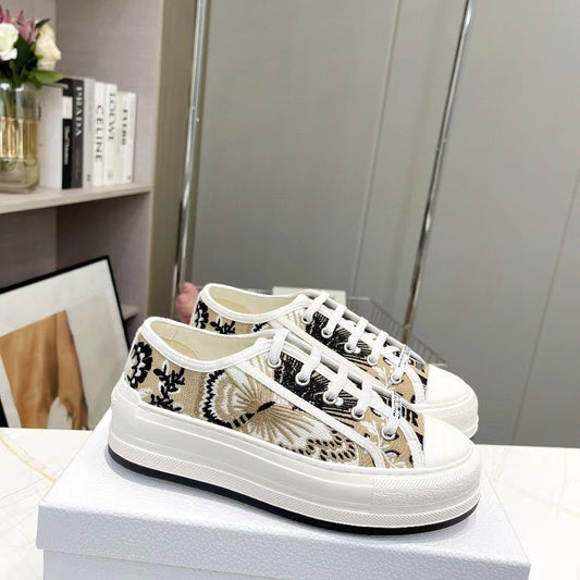 Women's Color Embroidered Platform White Fashionable Comfortable Versatile Casual Shoes