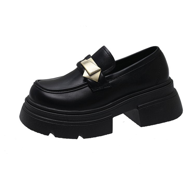 Women's Black Thick-soled British Style Small Spring Loafers