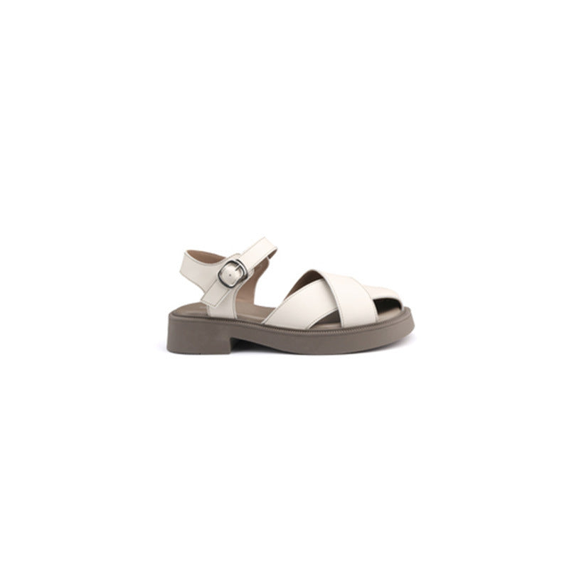 Grape Mom Summer Cross Surface Platform Chunky Buckle Heels