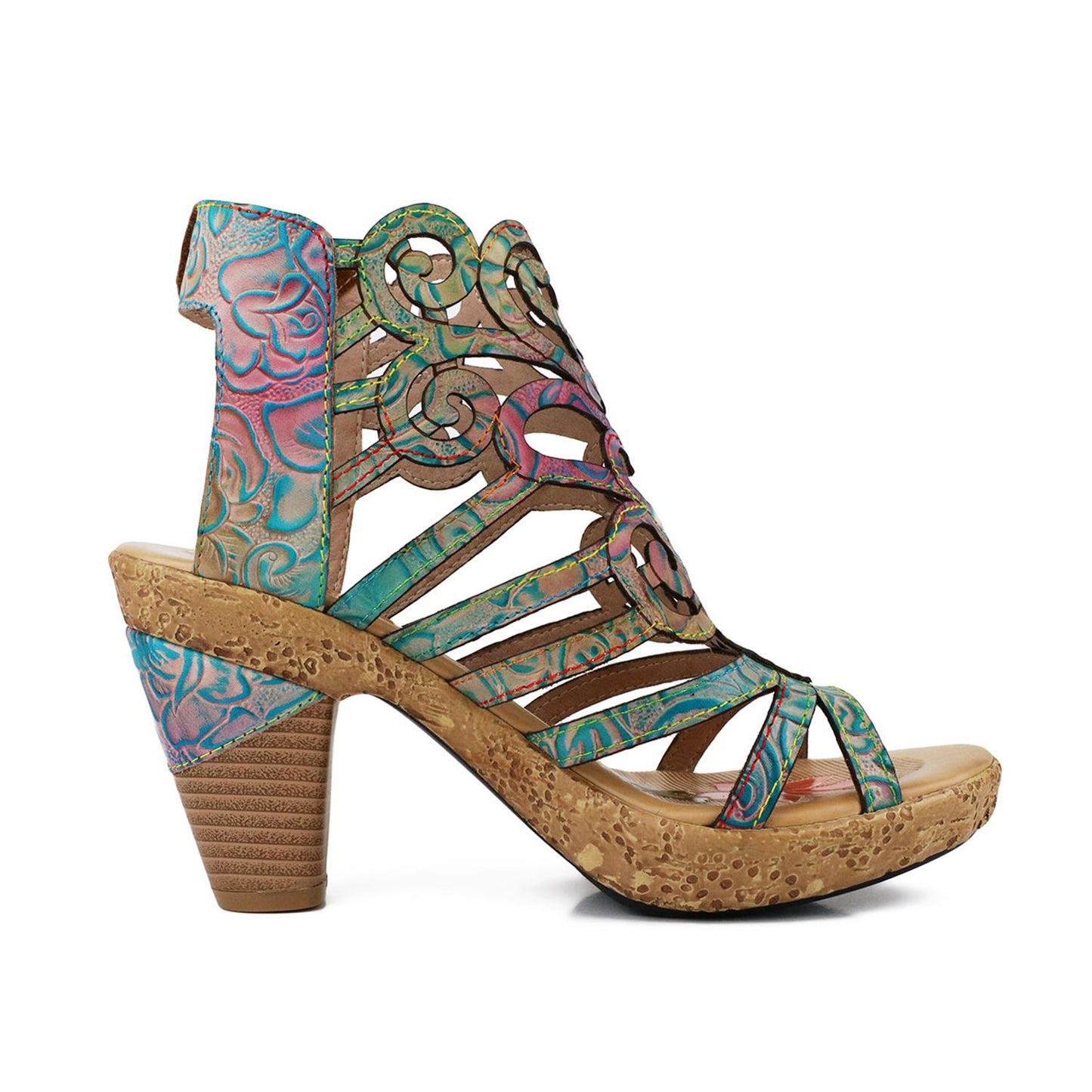 Retro Ethnic Style Fish Mouth Top Layer Heels