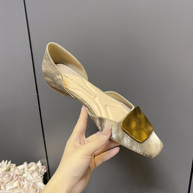Style Square Toe Metal With Hidden Female Gentle Temperament Women's Fashion Shoes